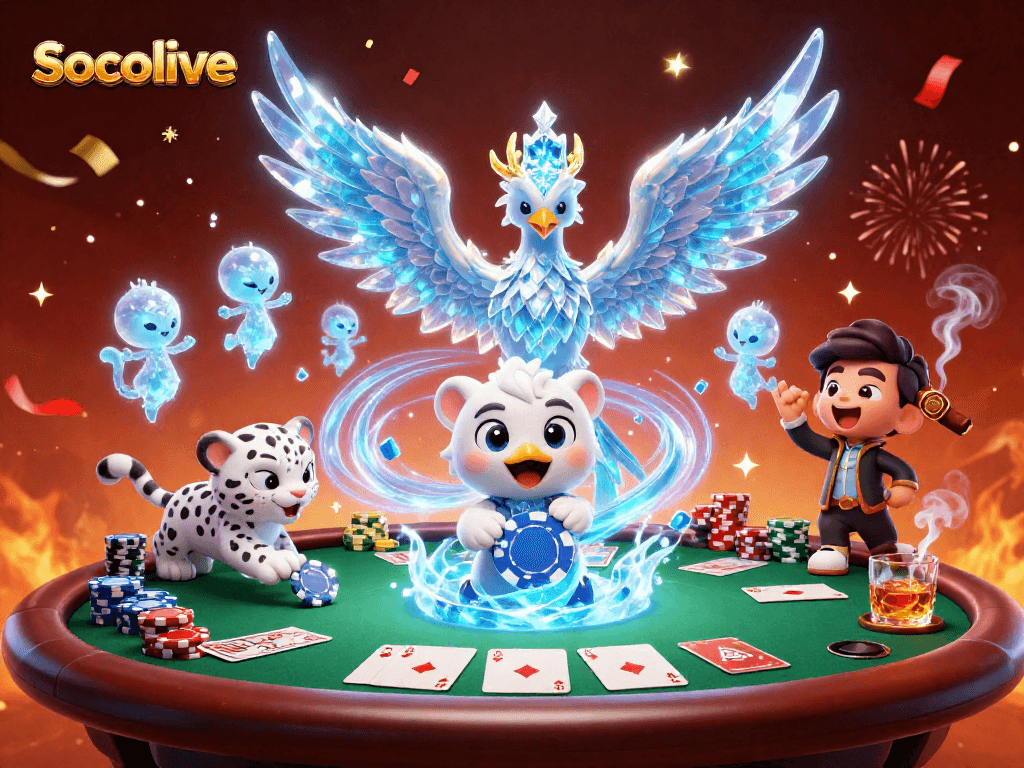 Play poker boldly with Socolive's vibrant characters and celebratory elements.