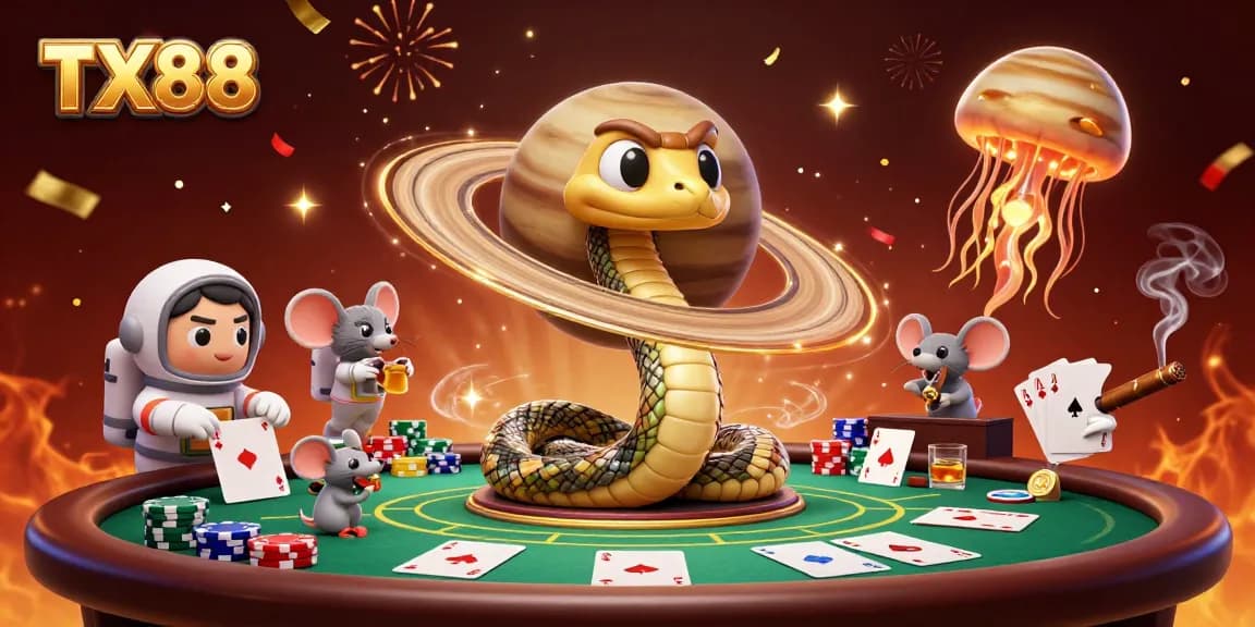 Betting on TX88: Wild casino scene with astronaut mice and a dealer jellyfish