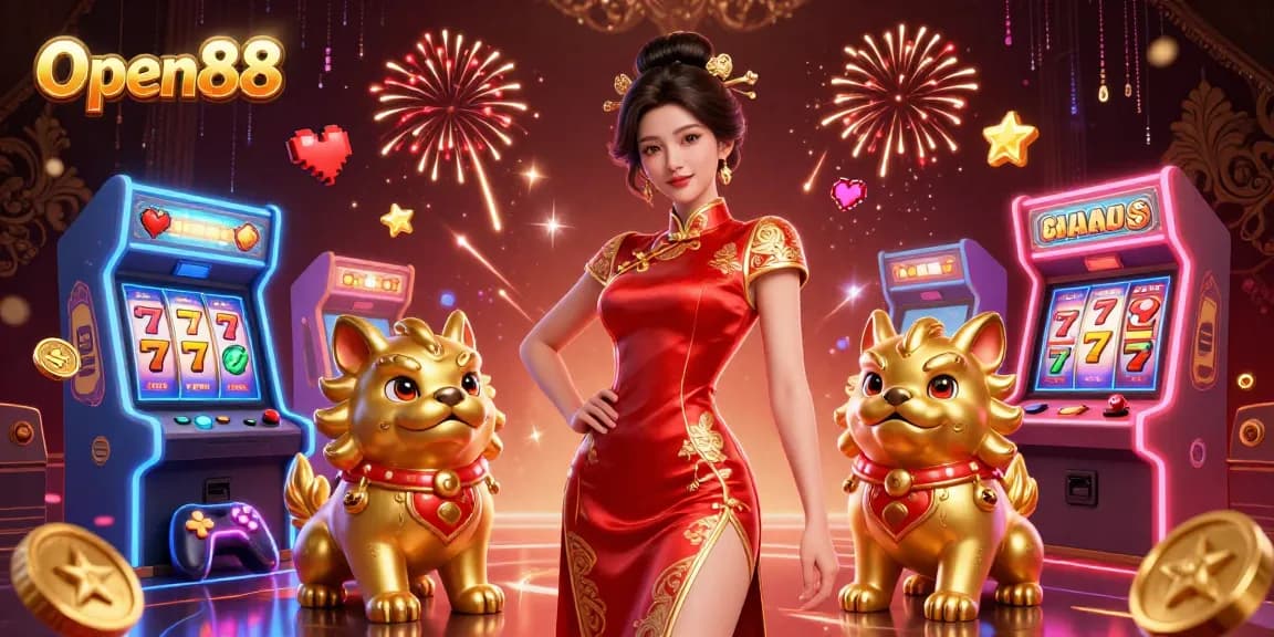Experience thrilling gaming at Open88 with vibrant characters and dynamic casino elements.