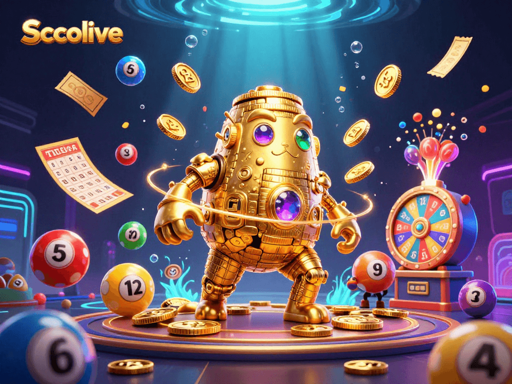Socolive engages with colorful lottery elements in a vibrant gaming scene filled with excitement and winning opportunities.