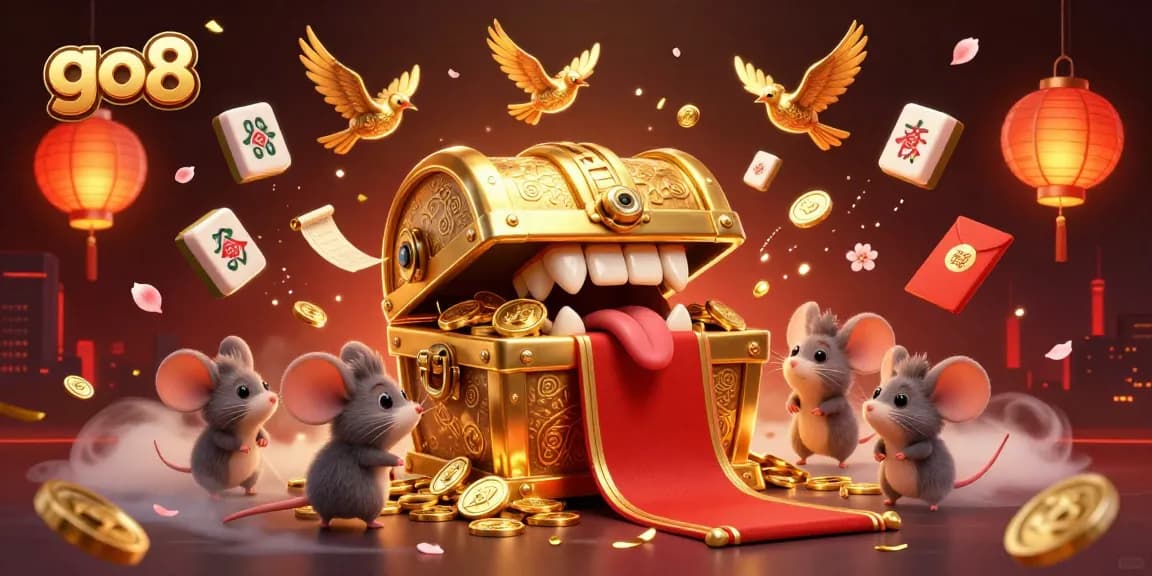 go8 lures adventurer mice with a golden treasure chest in a vibrant casino scene filled with lucky elements.