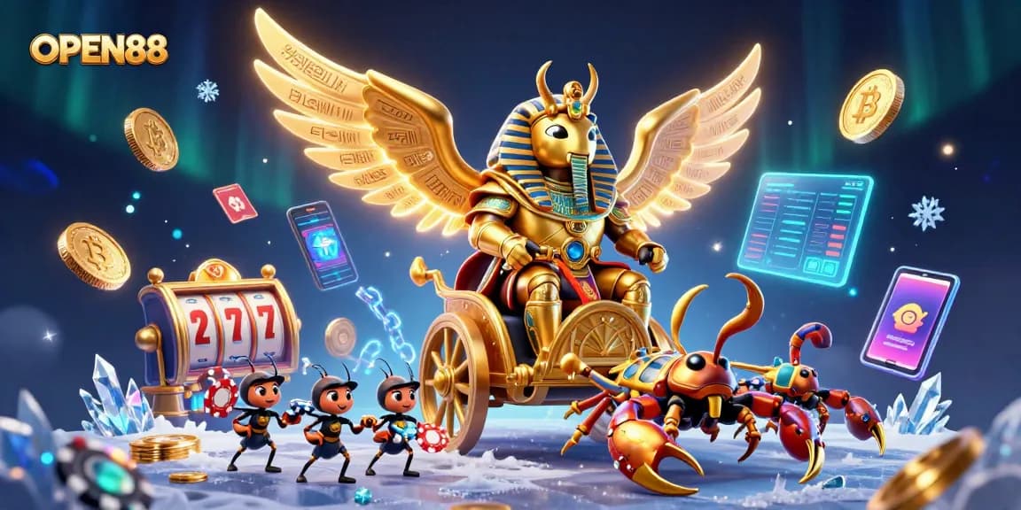 Experience thrilling gameplay at OPEN88 with colossal characters and vibrant casino elements.