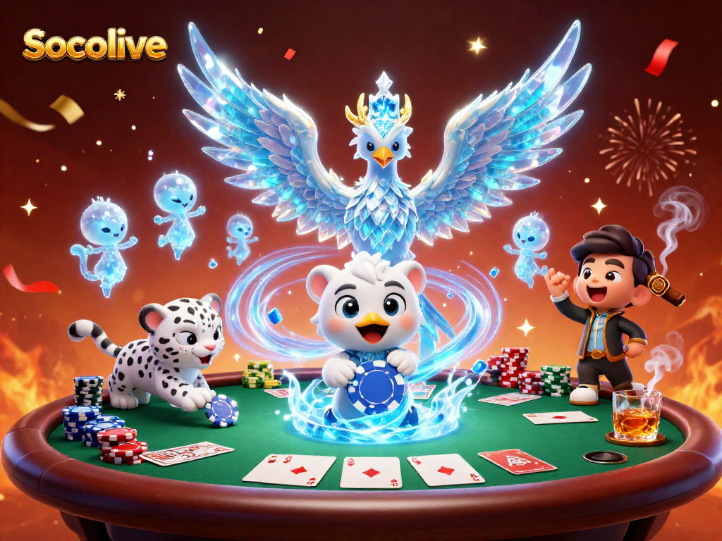 Play poker boldly with Socolive's vibrant characters and celebratory elements.