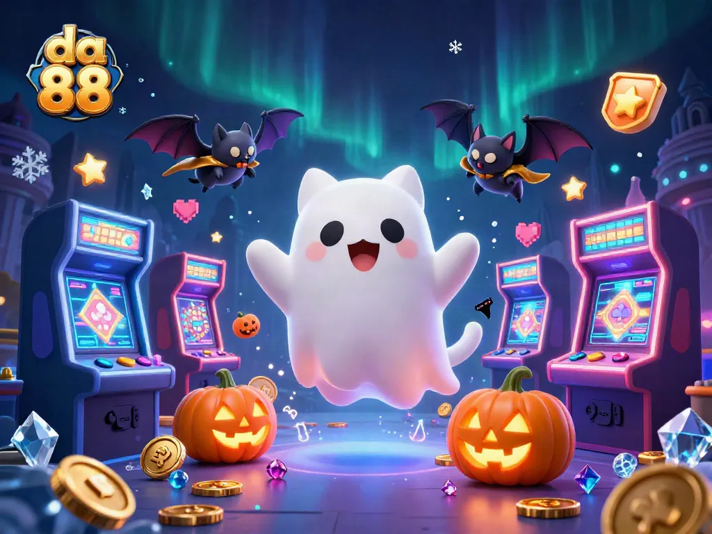 Experience thrilling gameplay with da 88 in a captivating haunted casino, featuring a friendly ghost cat and vampire bat.