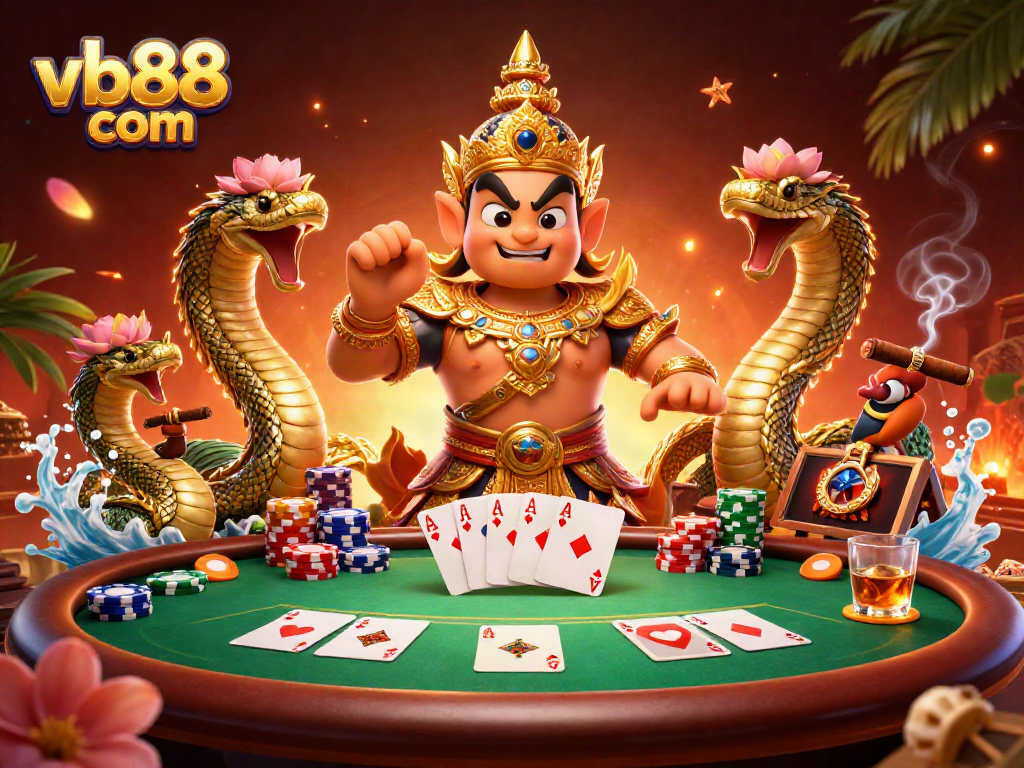 Experience thrilling poker action at vb88 com with vibrant characters and game elements showcasing expertise.