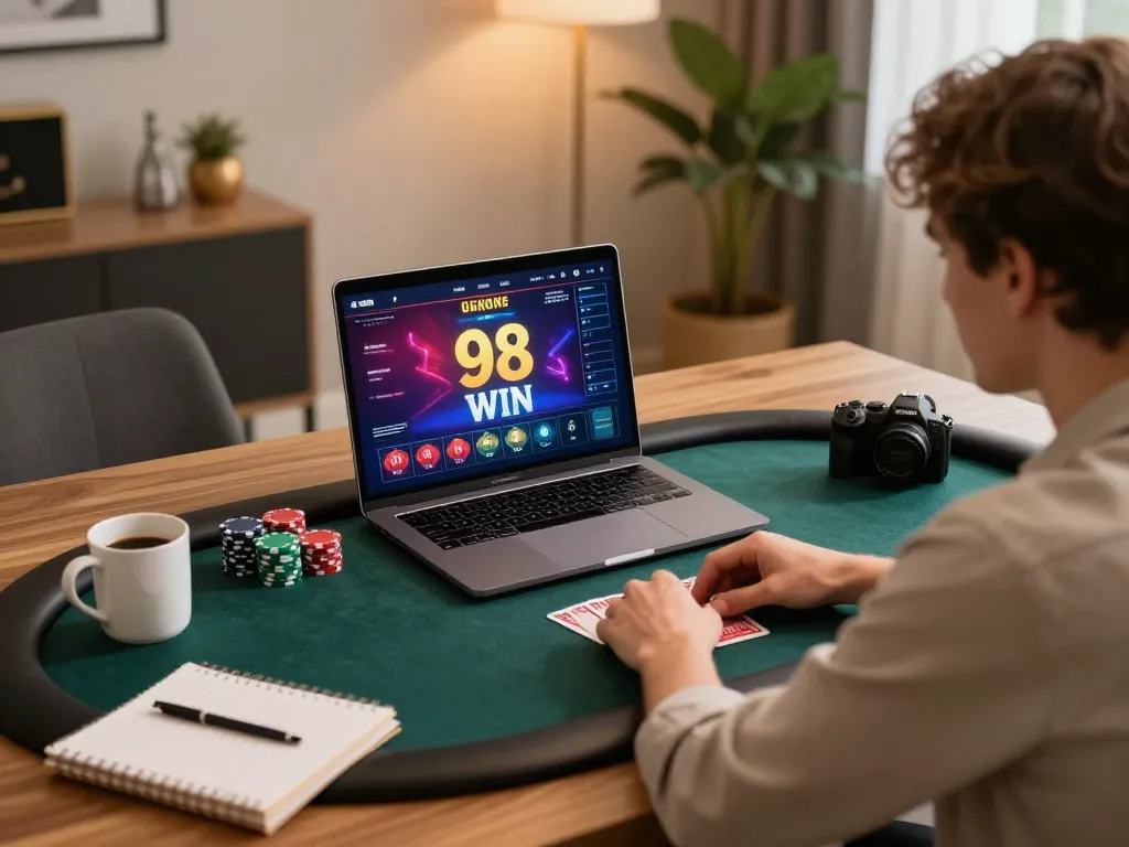 Engaging online poker session on 98 WIN with a player focused on strategy and bankroll management.