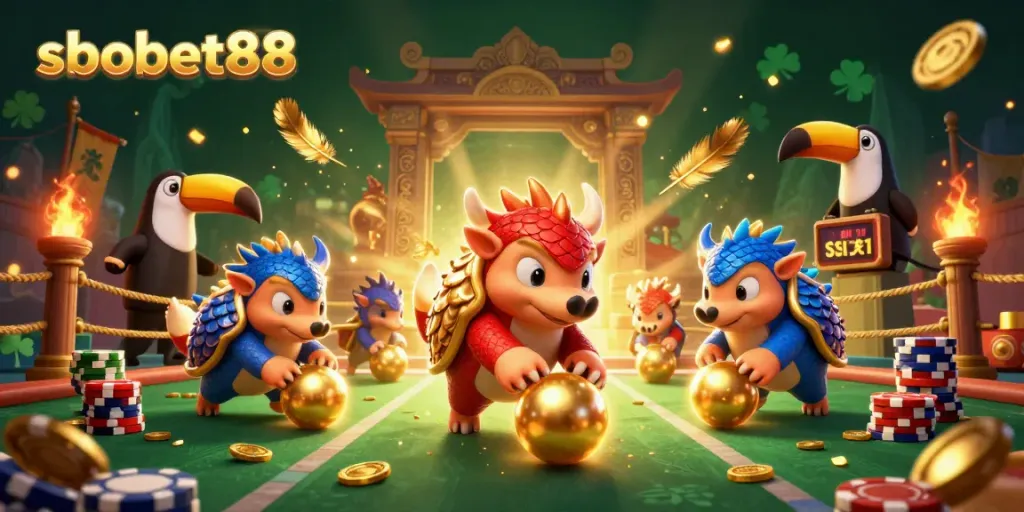 Taruhan seru sbobet88 dengan pangolin kartun beraksi di dunia kasino yang memikat.