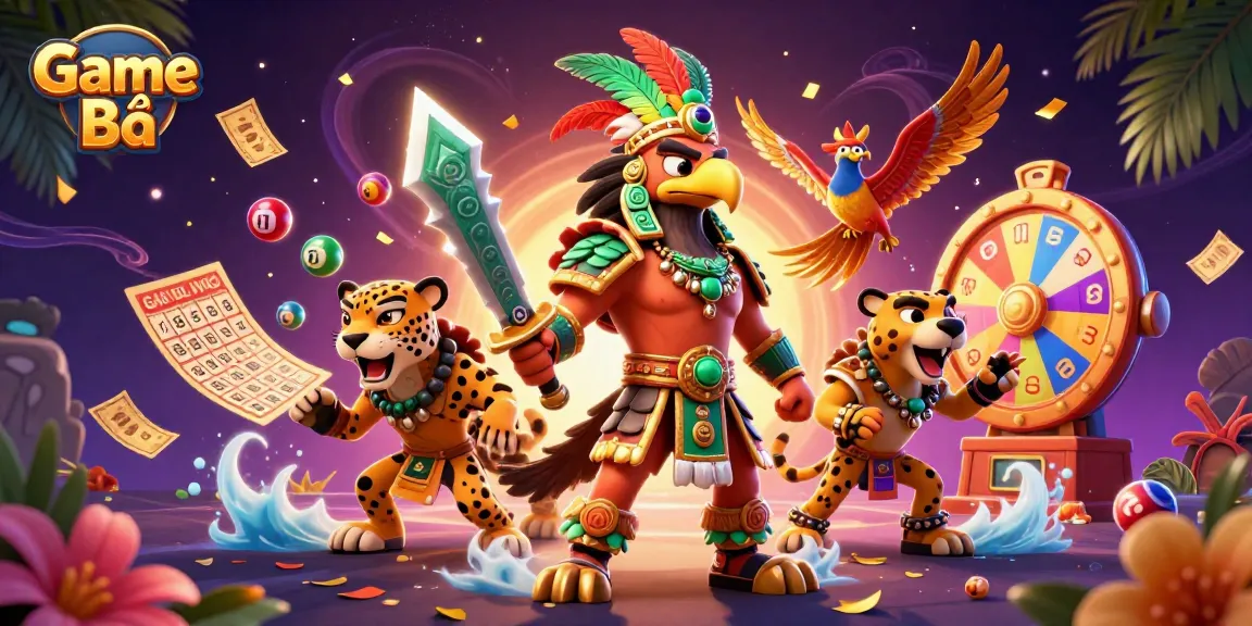 Game Bài brings vibrant lottery excitement with colorful elements and dynamic characters in a festive casino atmosphere.