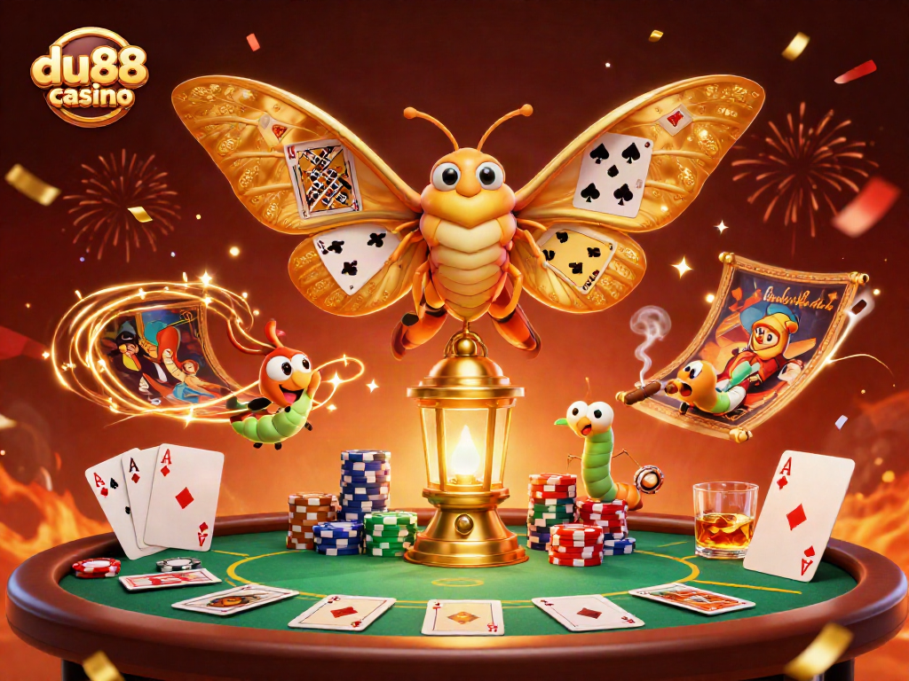 Experience excitement at du88 casino with a vibrant 3D scene of poker games and magical elements.