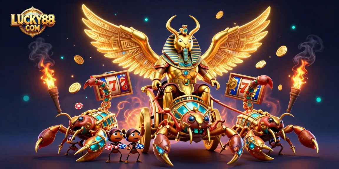 Experience thrilling action at LUCKY88 COM with a vibrant 3D casino-themed illustration.
