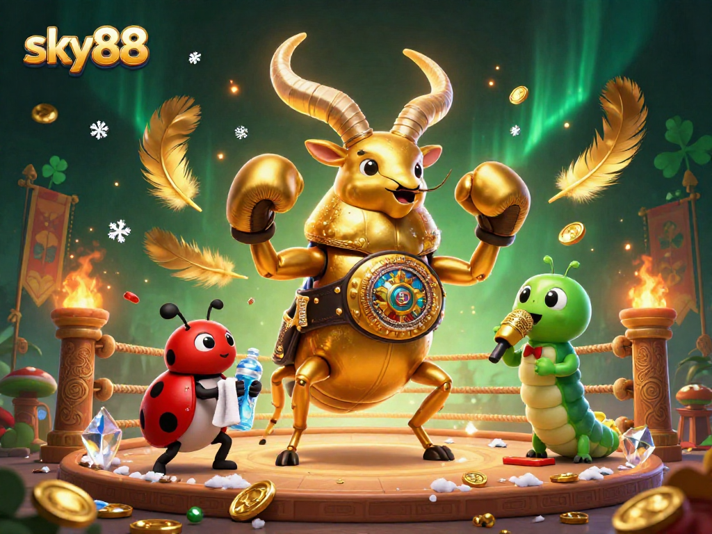 Experience sky88 with a fierce golden stag beetle epic showdown in an electrifying casino arena.