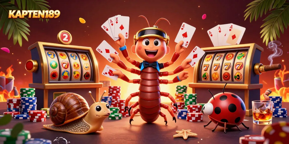 KAPTEN189 menampilkan dealer kartun 3D di meja slot dengan warna cerah dan simbol keberuntungan.