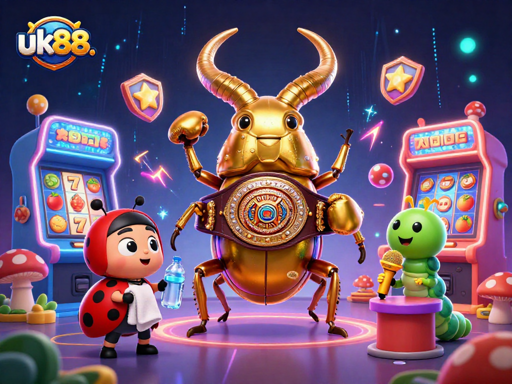 Engage in exhilarating action at uk88. with a colorful casino scene featuring a golden stag beetle.