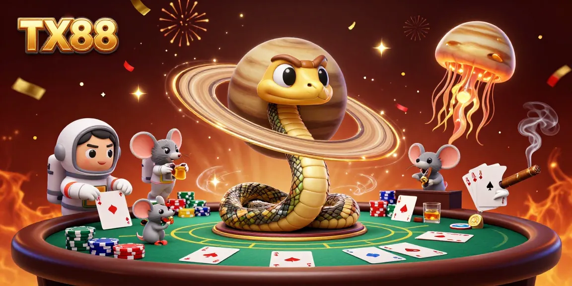 Betting on TX88: Wild casino scene with astronaut mice and a dealer jellyfish