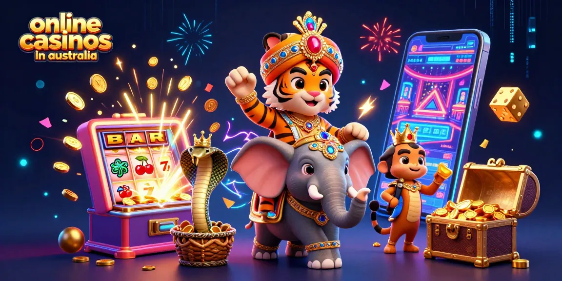 Experience the thrill of online casinos in Australia with an electrifying 3D casino scene.
