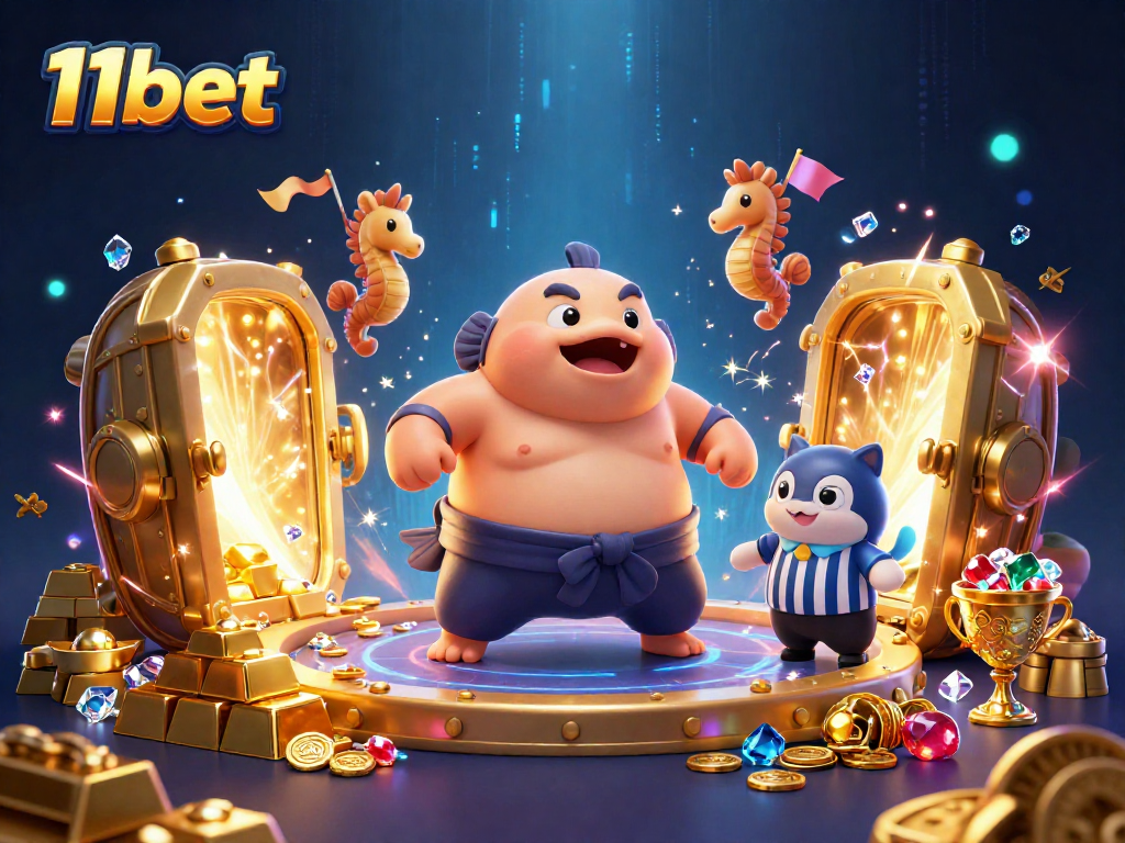 Experience thrilling gaming action at 11bet with dynamic casino elements and vibrant cartoon characters.