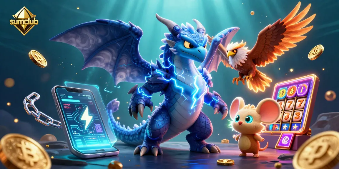 Engage with thrilling slots at Sumclub while surrounded by vibrant characters and crypto elements