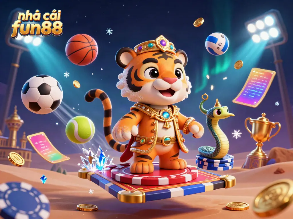 Experience the excitement of nhà cái fun88 with this vibrant 3D illustration featuring sports betting elements.