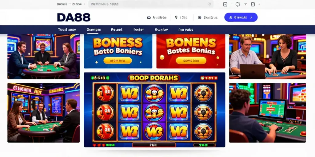 Exciting DA88 online gaming platform interface displaying vibrant casino games and promotions.