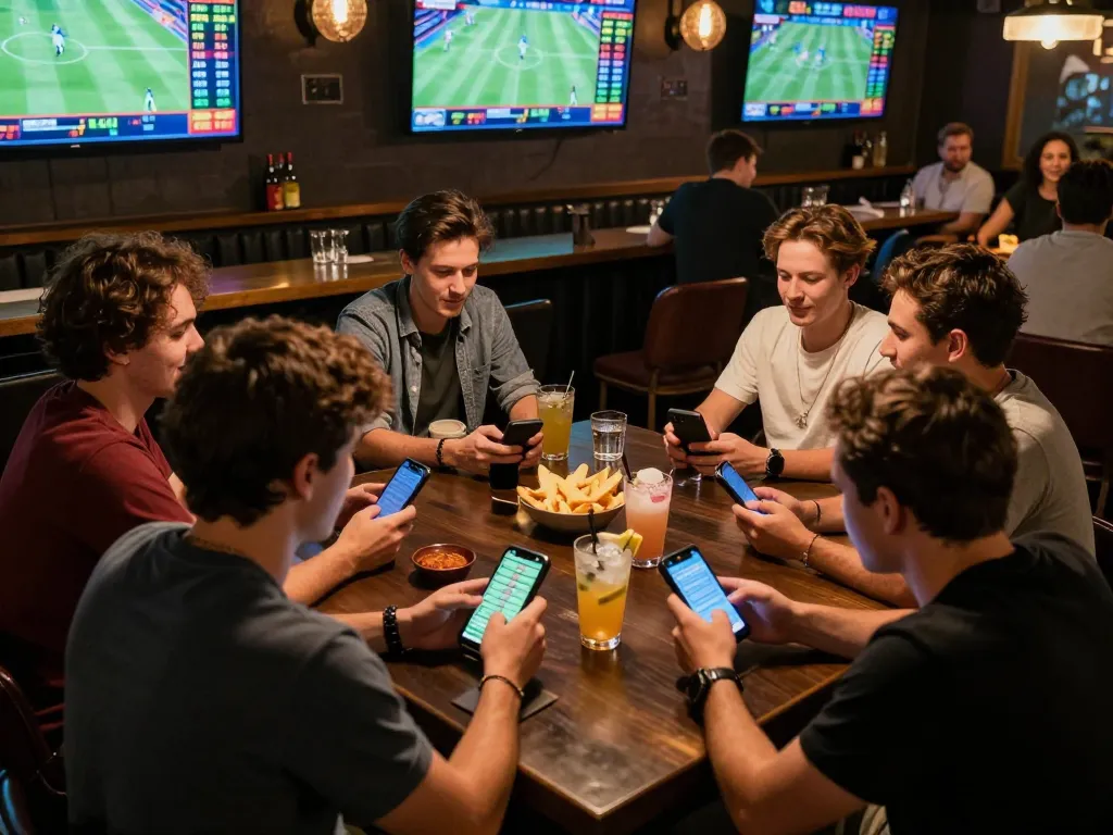 Exciting sports betting scene at Go99 with friends placing bets on live events.