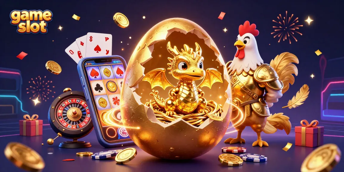 Experience the thrilling game slot with a gold dragon and poker chips in a vibrant 3D scene.