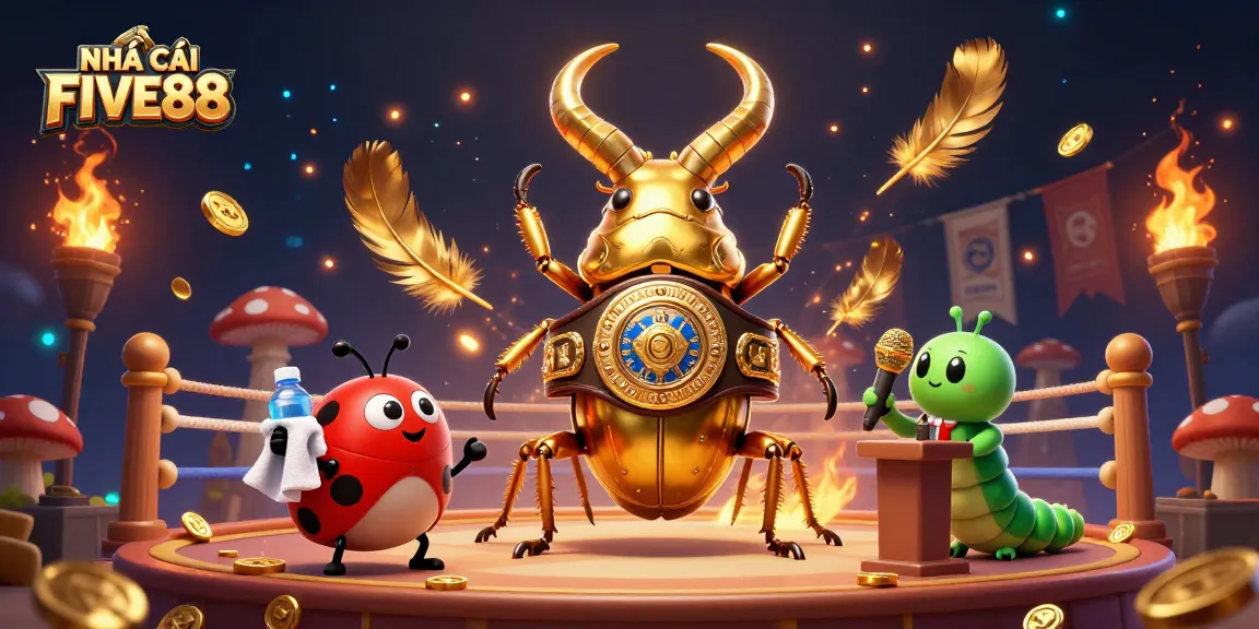 Experience the excitement of NHÀ CÁI FIVE88 with a dynamic 3D illustration showcasing iconic gambling elements.