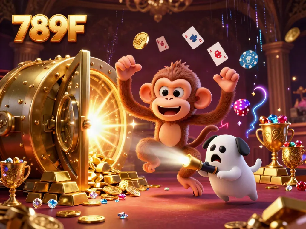Catch the excitement at 789F as a mischievous monkey juggles gold in a vibrant casino!