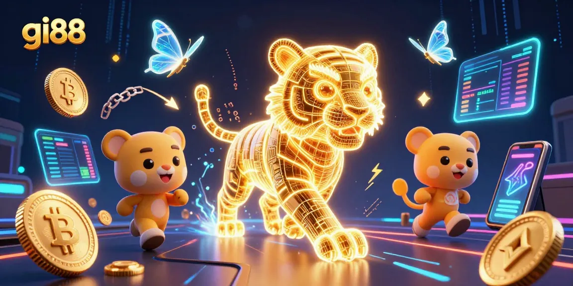 Play thrilling games at gi88 in a vibrant digital casino filled with crypto elements and jackpots.