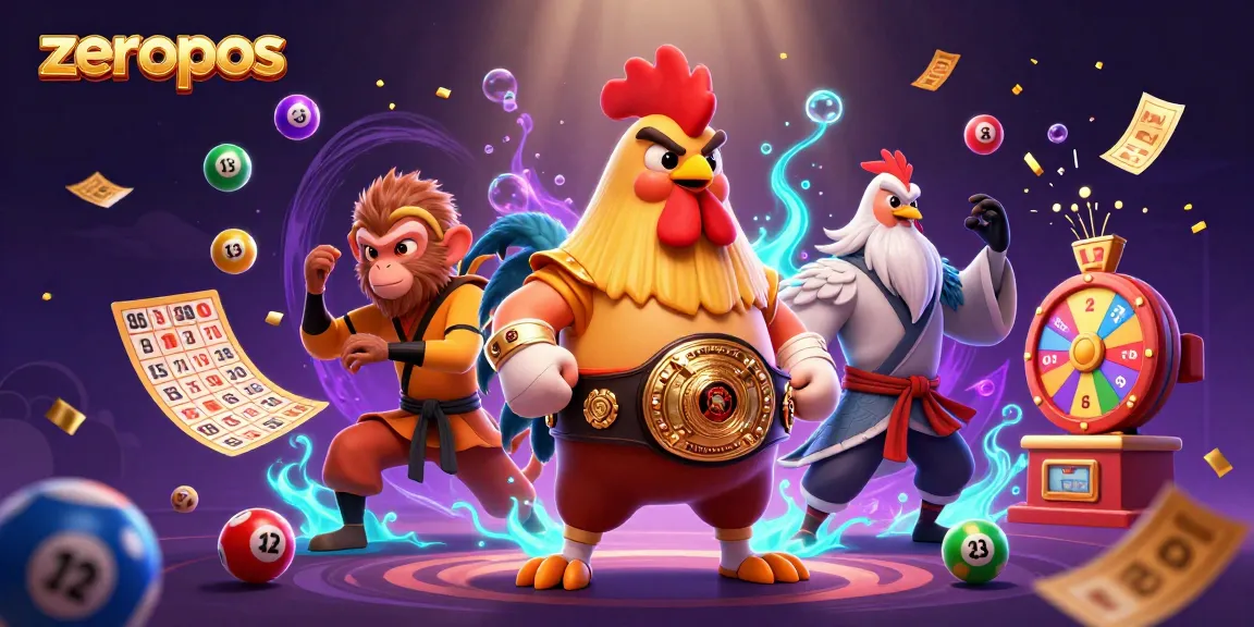 Experience the excitement of zeropos gaming with colorful elements and dynamic characters in this vibrant illustration.
