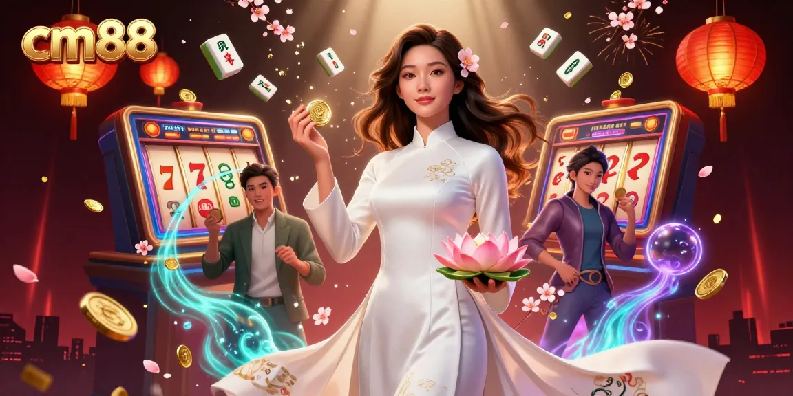 Engage with cm88’s thrilling gaming experience featuring dynamic slot elements and a serene character scene.