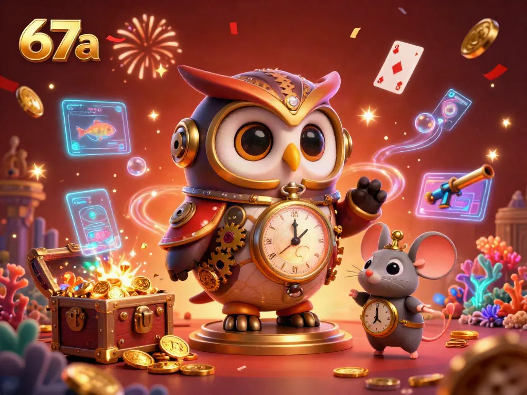 Engage with 67a's vibrant 3D casino world, featuring our steampunk owl and treasures galore!