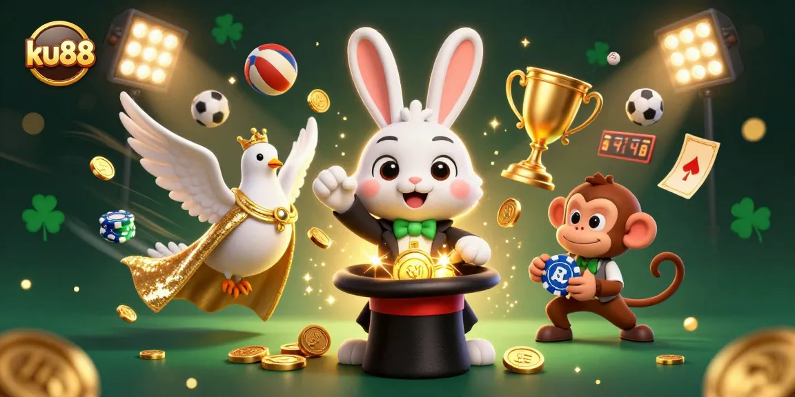 Engage in exciting games at ku88 with vibrant 3D casino illustration showcasing magical and playful elements.