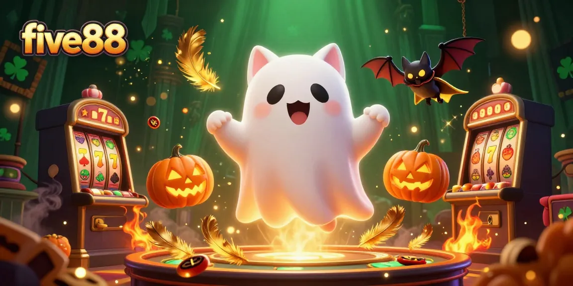 Experience thrilling gameplay at five88 with ghostly characters amidst vibrant casino elements.