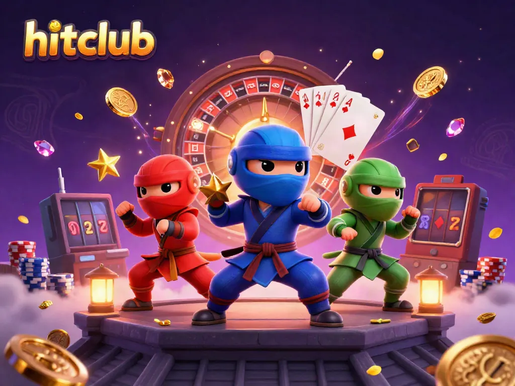 Experience exciting gameplay at Hitclub with dynamic 3D ninja chameleons and vibrant casino elements.