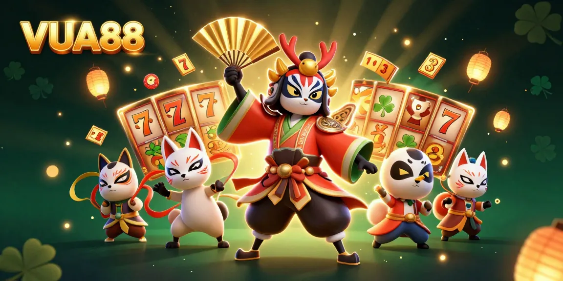 Experience thrilling gameplay at VUA88 with captivating kabuki characters and dynamic slot elements.