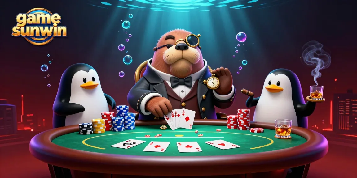 Engage with the thrilling game sunwin experience, where a jolly walrus plays poker under the sea.