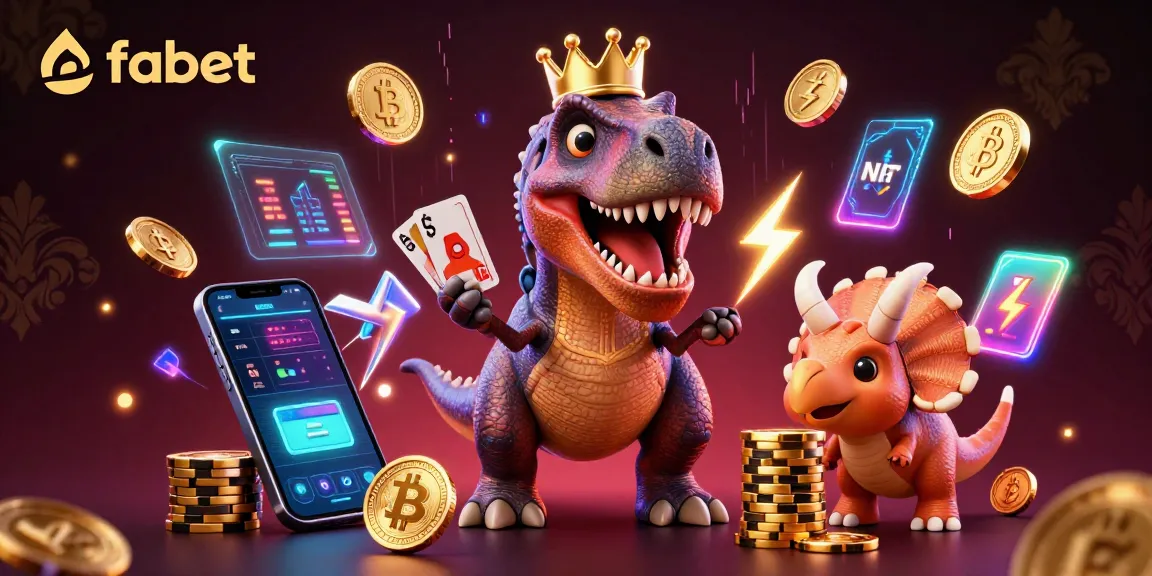 Engage with fabet's thrilling casino scene featuring a T-Rex and crypto elements.