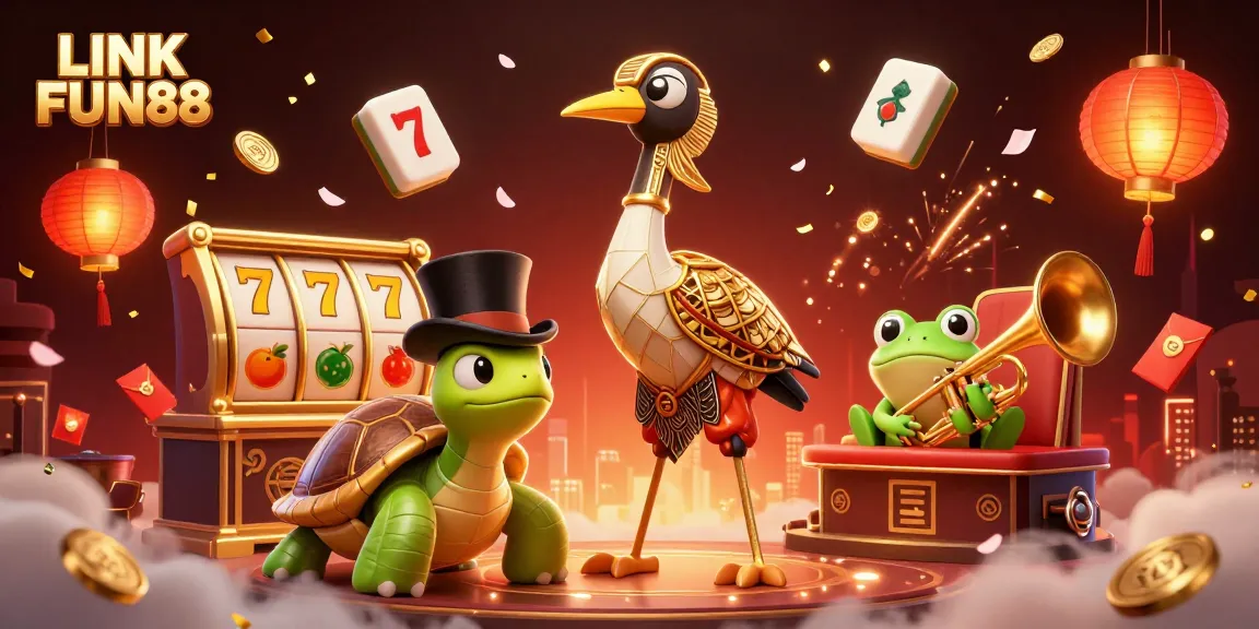 Experience winning thrills with LINK FUN88 at an exciting 3D slots scene featuring vibrant characters and dynamic elements.