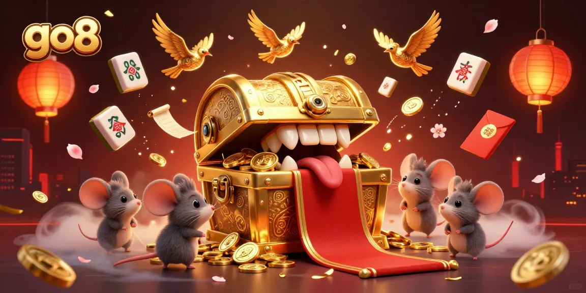go8 lures adventurer mice with a golden treasure chest in a vibrant casino scene filled with lucky elements.