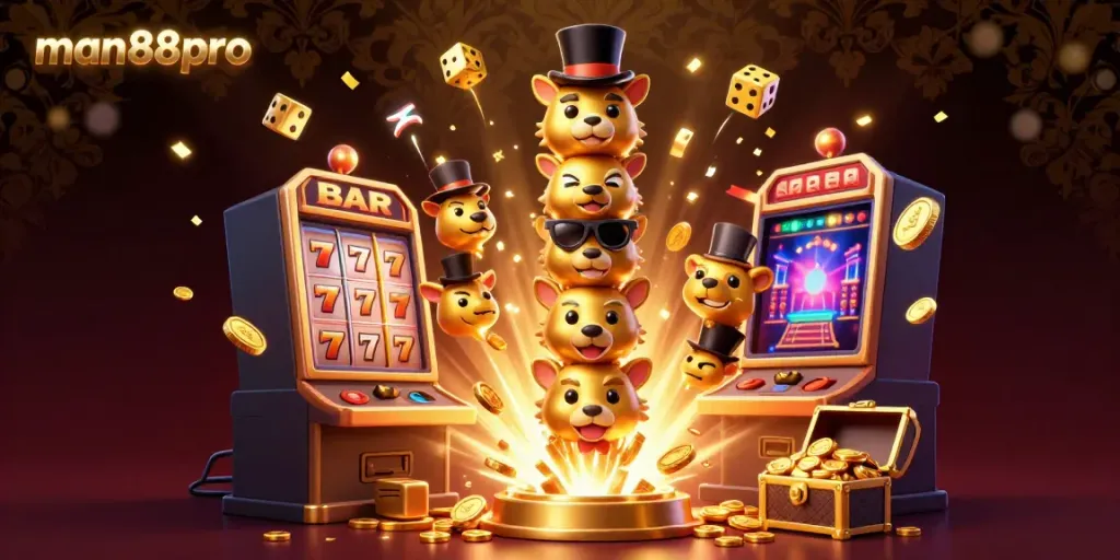 Engage with man88pro's thrilling casino experience featuring a golden totem and vibrant jackpot elements.