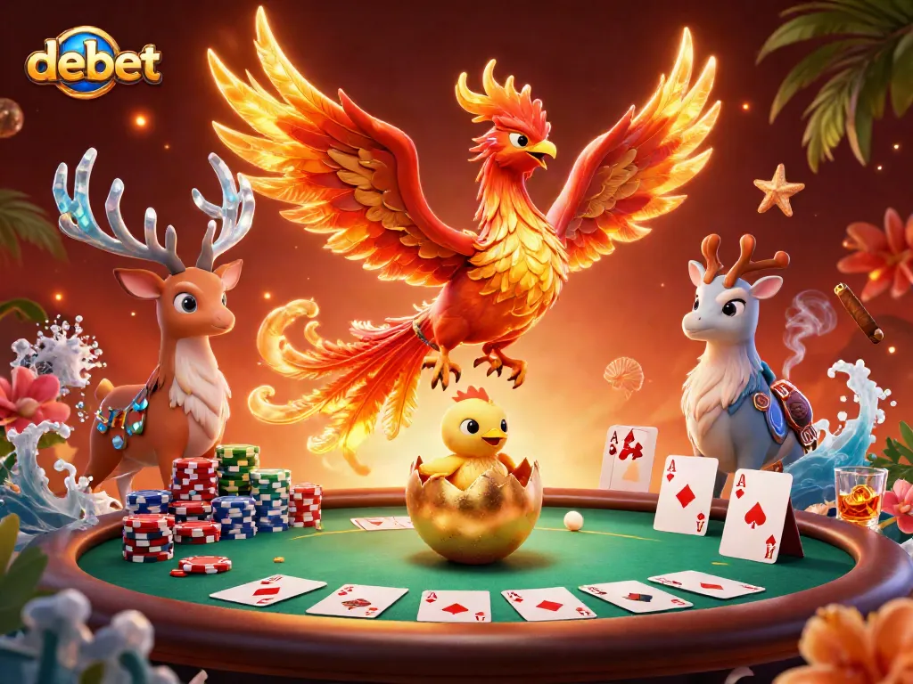Experience the excitement of debet poker with a vibrant phoenix illustration.