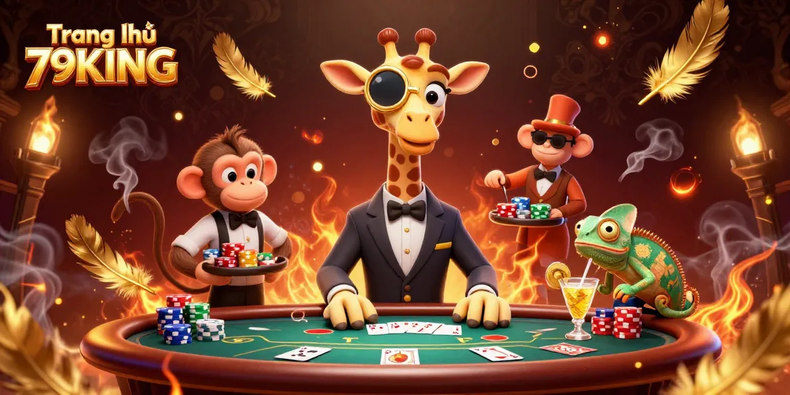 Experience thrilling action with Trang chủ 79KING as the high-roller giraffe plays poker amidst vibrant casino elements.