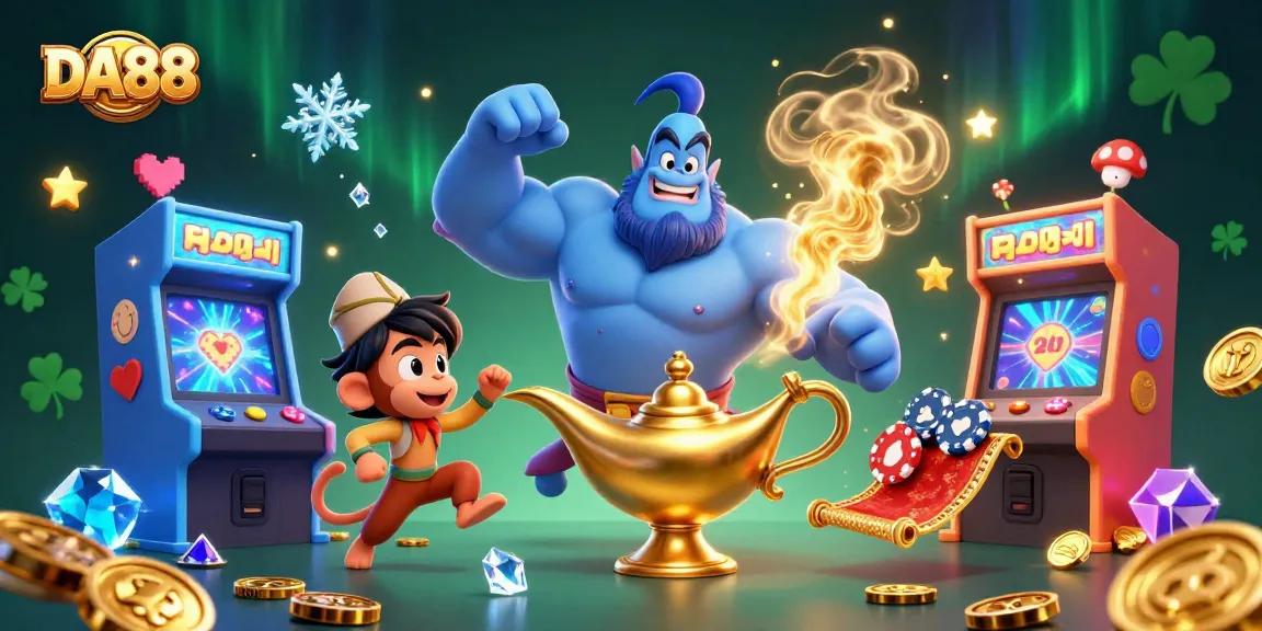 Experience gaming magic with DA88's captivating 3D casino illustration featuring enchanting characters.