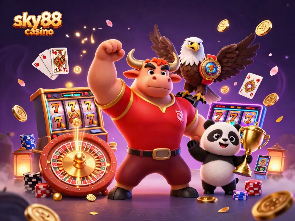 Engage with sky88 casino's thrilling atmosphere filled with vibrant characters and jackpot excitement.