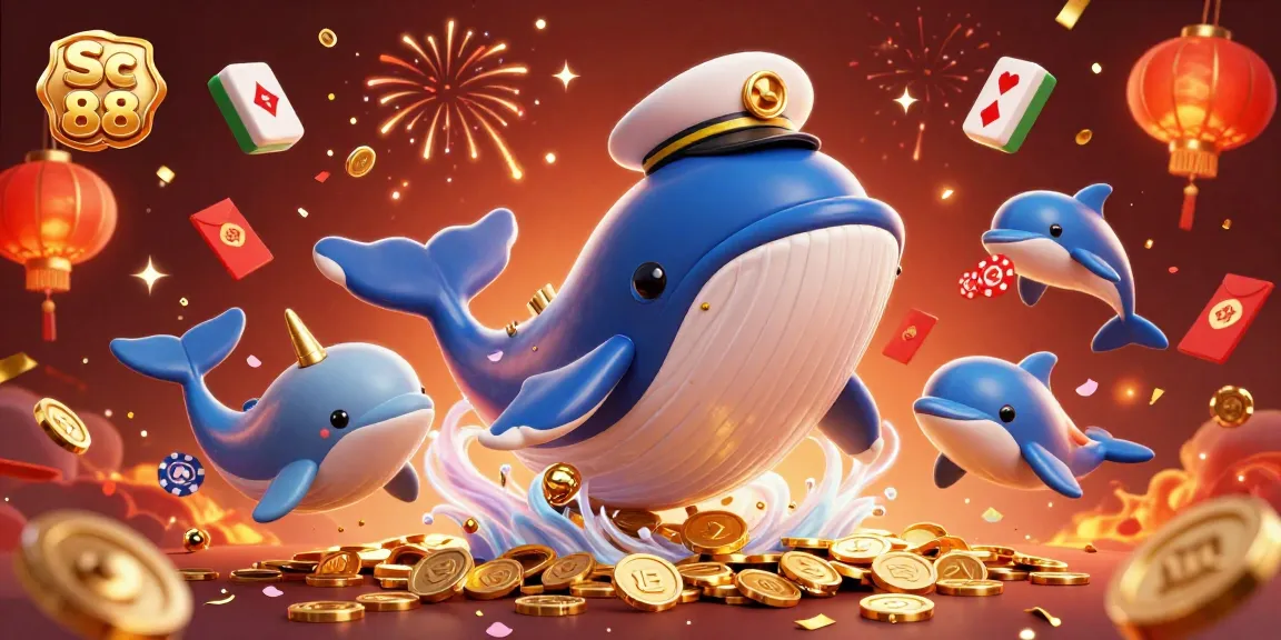 Experience the excitement of Sc 88 with a whale breaching through coins and playful dolphins showcasing poker skills.