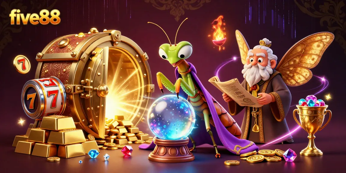 Experience the magic at five88 with a mystical fortune teller and vibrant casino treasures.