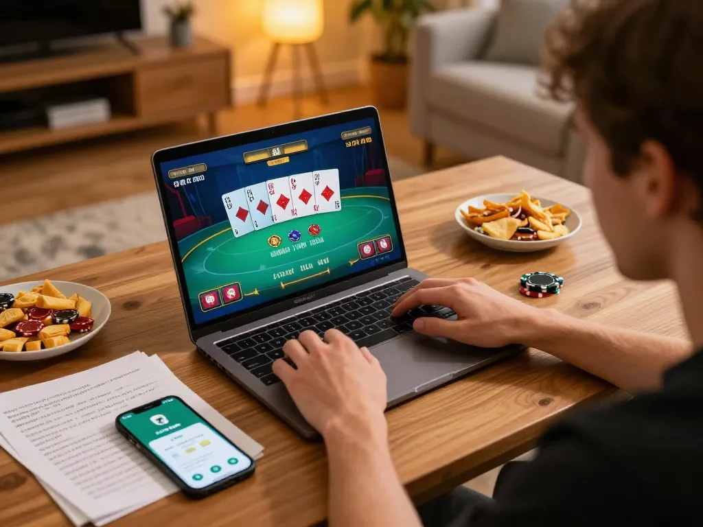 Players accessing link xx88 for exciting online poker gaming at home game setup.