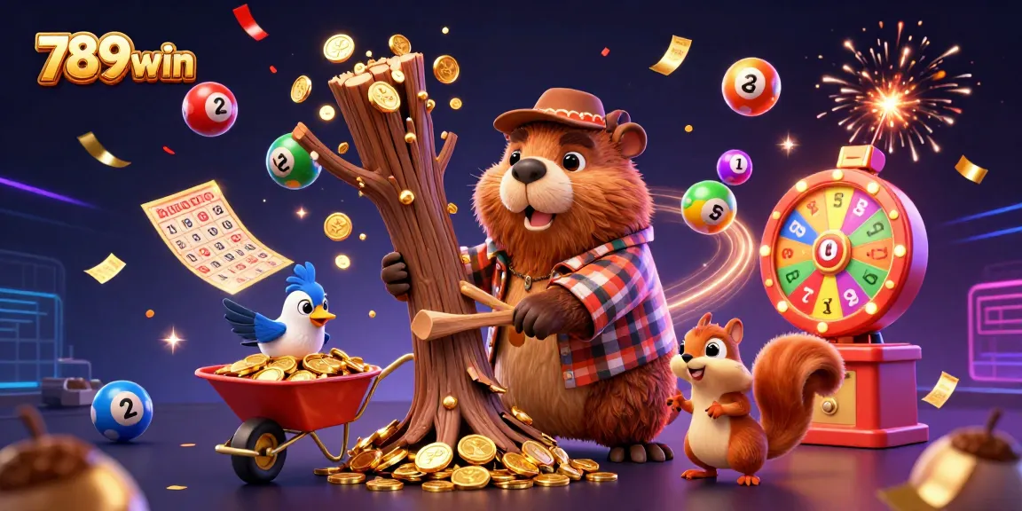 Engage with the vibrant action of 789win as the cartoon beaver chops a money tree raining gold coins.