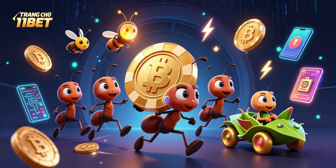 Experience the excitement of TRANG CHỦ 11BET with colorful characters in a thrilling casino heist illustration.