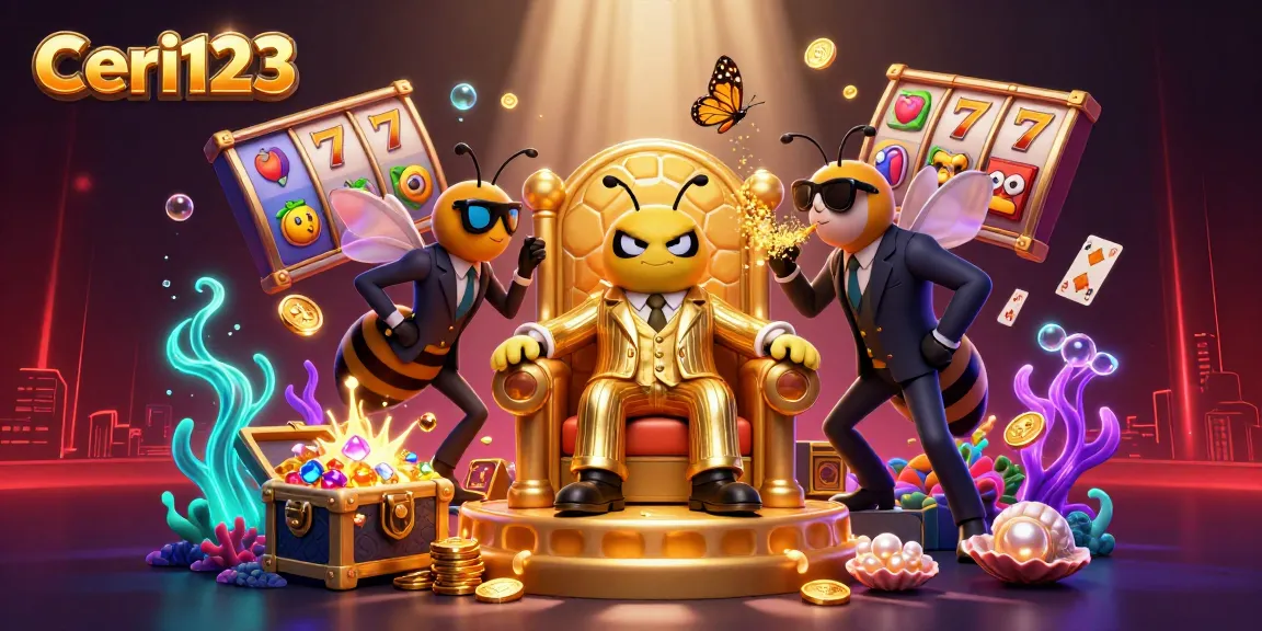 Ceri123 presents a vibrant gaming scene showcasing slot reels and golden treasures for thrilling wins.